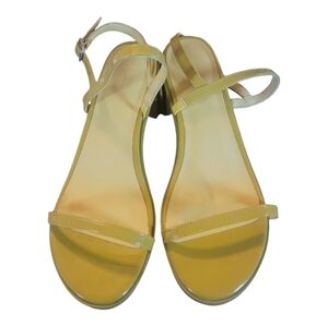Halston Gold Leather OpenToe Block Heels Adjustable Ankle Strap Sz 7M